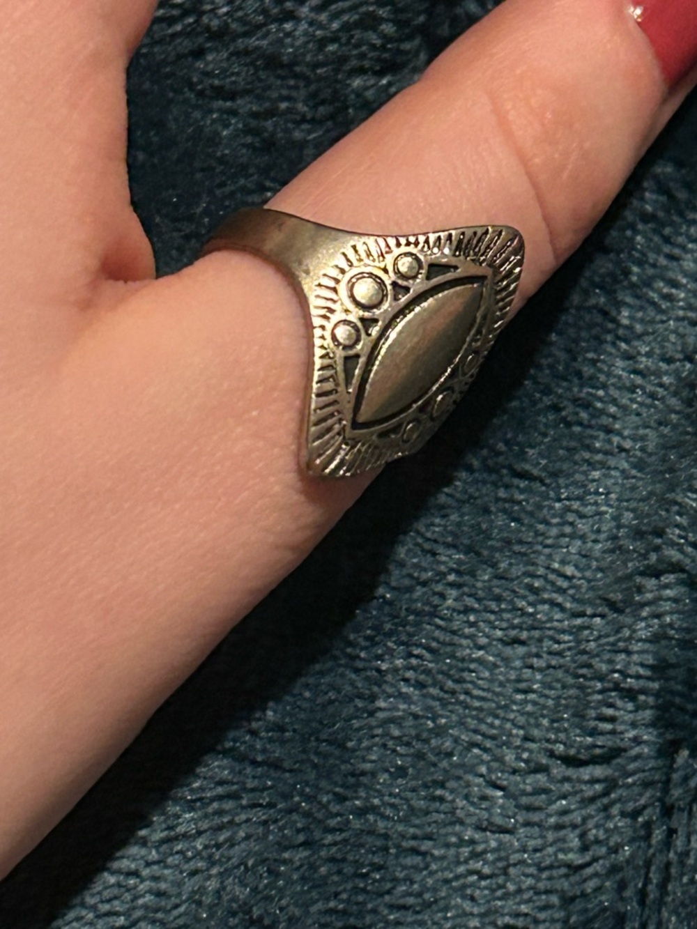 Antique Silver Marquise Etched Ring